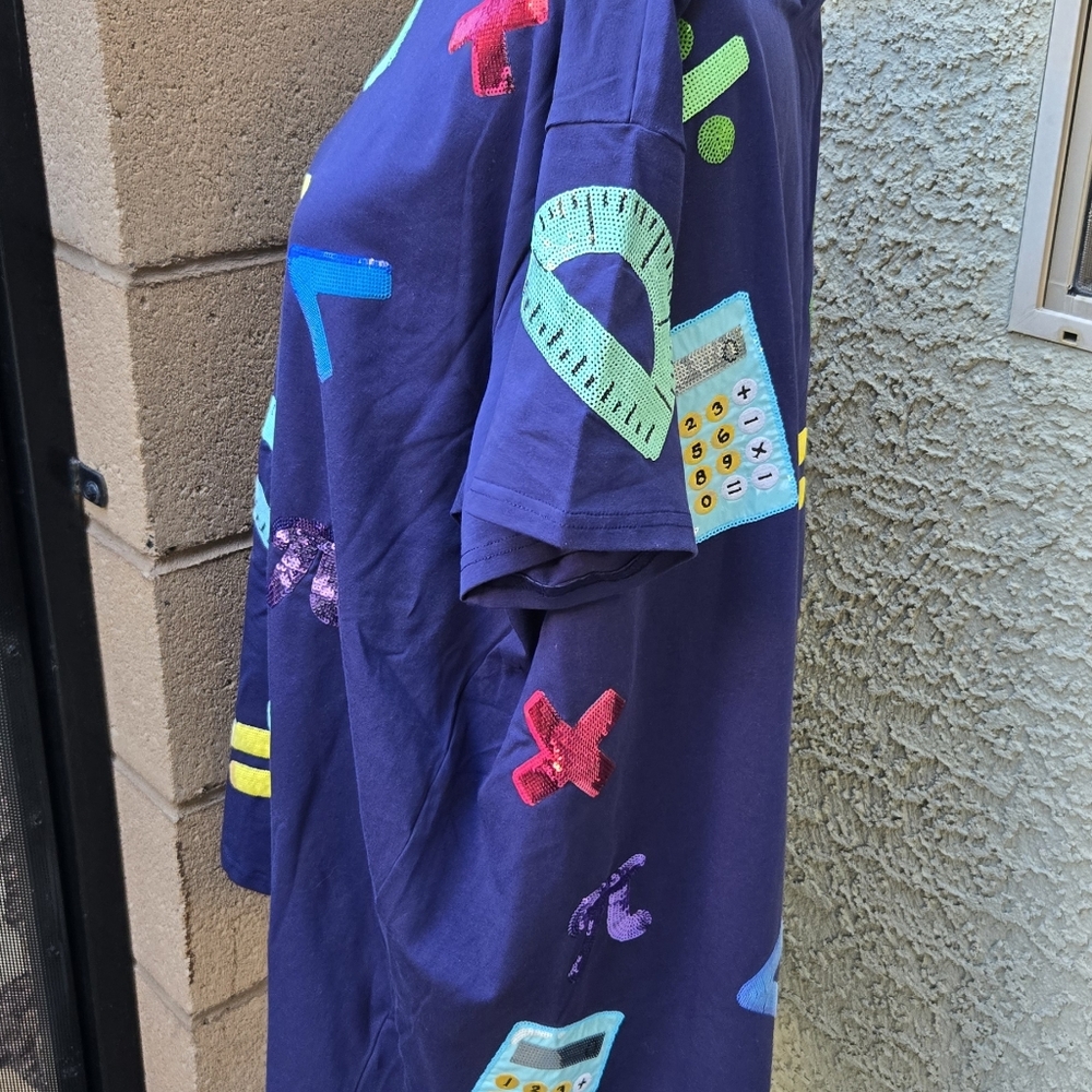 Really Rex Boutique Navy Math Symbols Sequin Graphic Tee NWOT - Picture 6 of 11